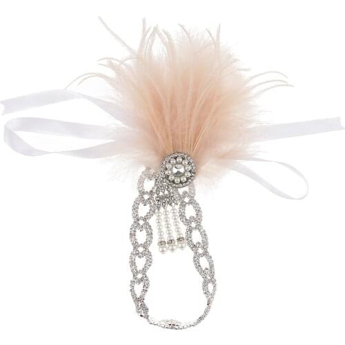 Woman Crystal Pearl Flapper Feather Headband Charleston Fascinator Headpiece