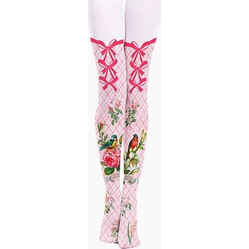 RUIN new fake high tube lattice flowers and birds bow tie with pantyhose girl female women stockings
