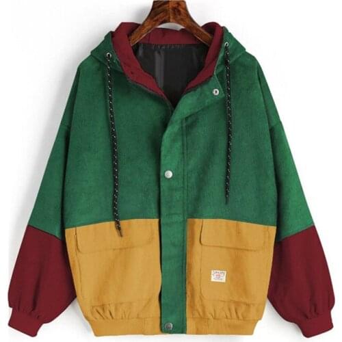 Women Jackets Zipper Pockets Casual Long Sleeves Coats 2019 Autumn Colorblock Hooded Jacket Female Windbreaker Outerwear L62