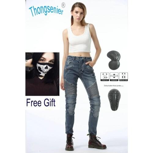 Womens Slim Fit Motorcycle Riding Jeans Anti-fall Motorcycle High Stretch Pants with Protective Gear