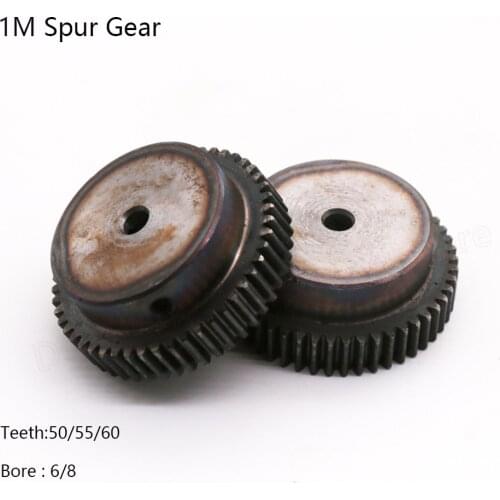 1M Spur Gear 50/55/60 Teeth Quenching Convex Motor Gear 6/8 Bore Finished Holes 45# Steel Gear