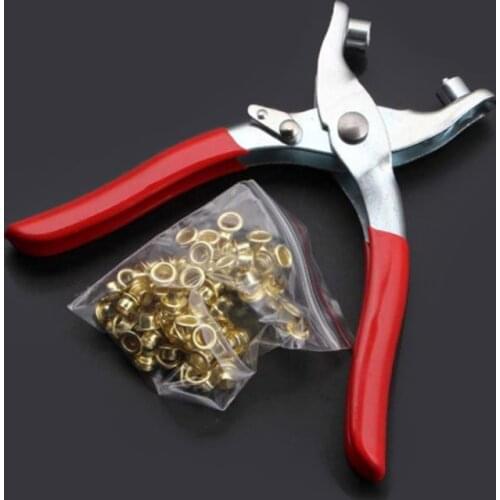 4mm Brass Eyelets and Setting Pliers Kit for Leather, Canvas All Fabrics Clothes Shoes Belts Bags Crafts with 100Pcs Grommets