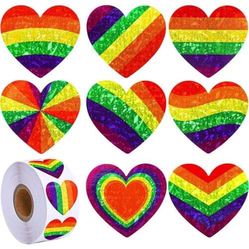 500PCS/set 1.5 Inch Sticker Gifts Love Pride Rainbow Stickers Rainbow Heart Shaped Stickers Heart Baking Sticker Rainbow Decals