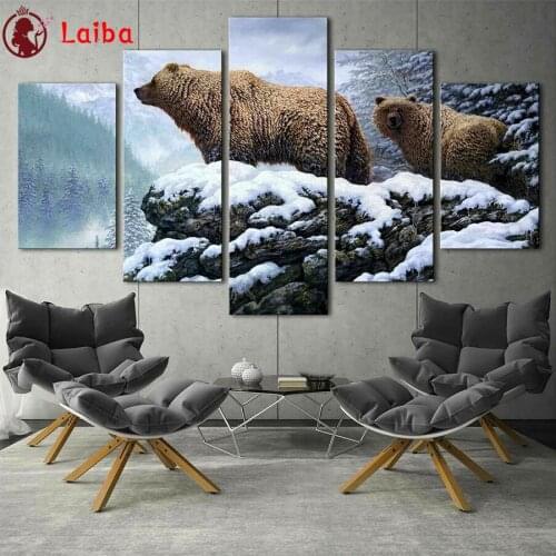 Diamond Embroidery Animal forest snow mountain bear Diamond Painting Full Square round drill Mosaic Cross Stitch Wall Art5pcs