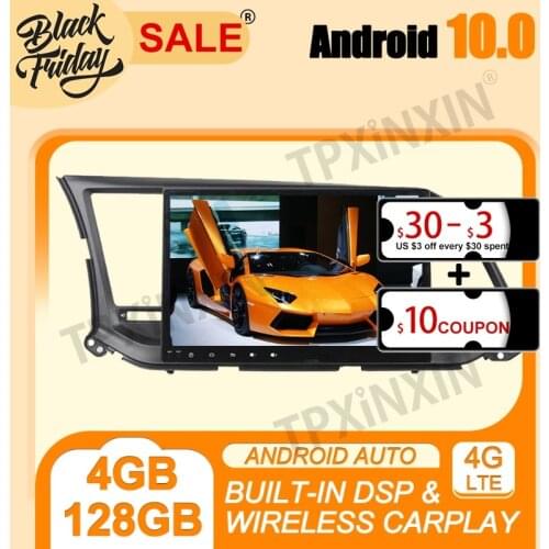 4+128G PX6 Android 10.0 IPS Carplay For Hyundai Elantra 2016 Multimedia Player Auto Radio Tape Recorder GPS Navigation Head Unit