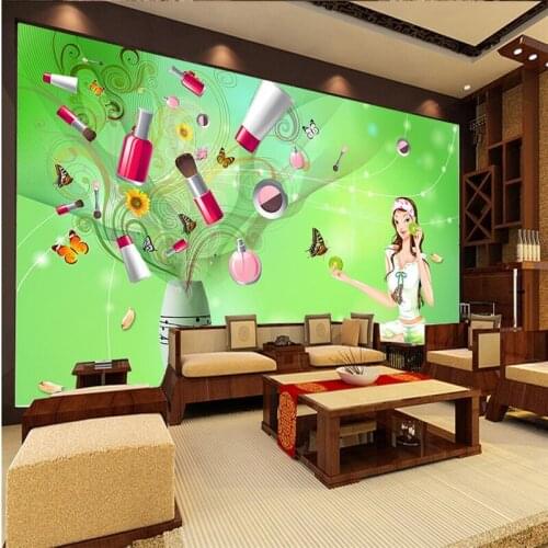 Beibehang Large custom any size fresco wallpaper fashion cartoon beauty green natural make-up make-up shop lounge TV background