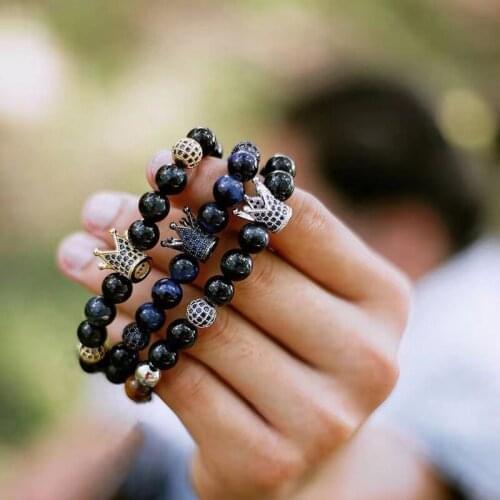 Natural Stone Crown Bracelet Homme Handmade Bracelets For Men Women Punk Beads Jewellery Charm Armband Friendship Gifts 2019