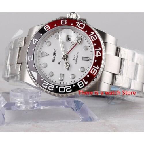 Bliger 40mm Automatic Mechanical Watch Men Luxury Sapphire Crystal Ceramic Bezel GMT Watch Luminous Waterproof Wristwatch Men
