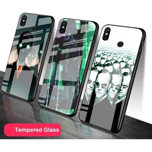 The matrix Tempered Glass Phone Case For Redmi Note 5 6 7 8 9 Pro Note8T Note9S Redmi8 9 Cover Shell