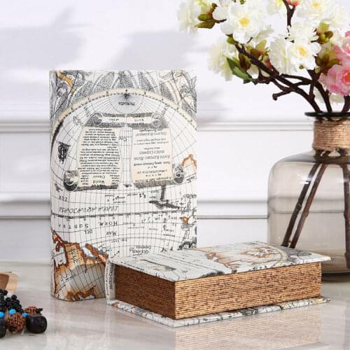 Wooden Storage box Retro European Style World map Security Safe book Cash Money Jewelery Organizer Box