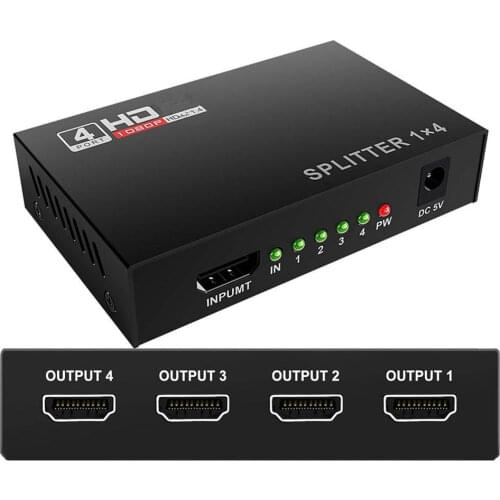 3D 1080P HDMI-compatible Splitter HDCP 1 in 4 out Power Signal Amplifier 1x4 Audio Spliter Switch HD Converter Adapter