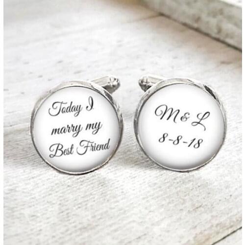 Personalized initials cufflinks Anniversary cuff links,customize wedding date photo cufflinks keepsake gift For groom
