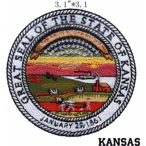 Kansas State Seal 3.1"high embroidery patch for shakhtar/rainbow/lace collar
