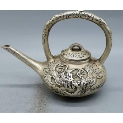 China White copper auspicious dragon teapot crafts statue