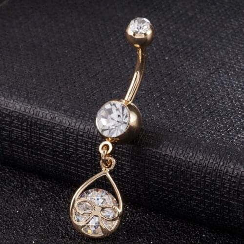 Cheap Crystal Dangling Navel Rings Gold Color Surgical Steel Belly Piercing Rings Drop Body Fashion Jewelry