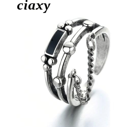 CIAXY 925 Sterling Silver Ring Retro Hip-hop Style Geometric Multilayer Tassel Rings for Women Opening Design Jewelry