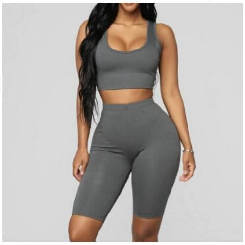 HOT Two Piece Set Outfits Crop Tops and Biker Shorts Set Summer Matching Sets Gym Fitness Sportwear Summer Clothes for Women