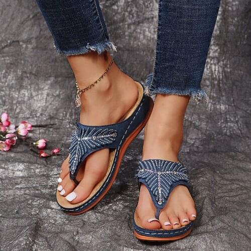 Summer Shoes for Women Casual Flat Sandals for Women Bling Rhinestone Wedge Sandles Lightweight Comfortble Sandalias