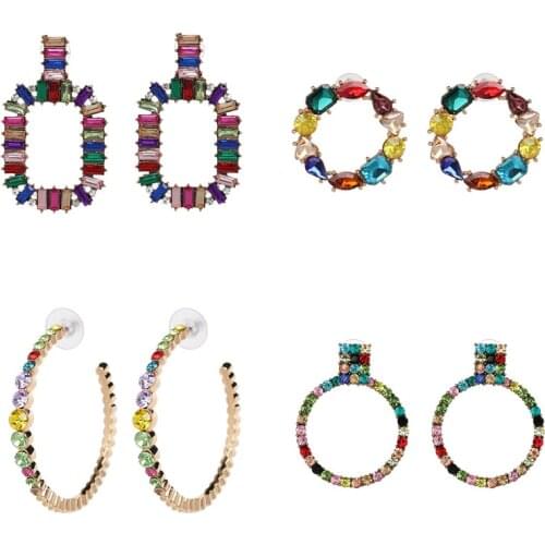 FASHIONSNOOPS New Colorful Crystal Drop Earrings Women Trendy 2019 Geometric Pendant Earrings Wedding Party Fashion Jewelry