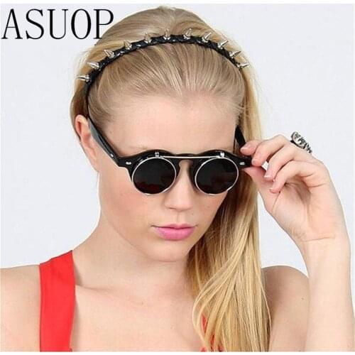 Fashion steampunk blind mens sunglasses double lens round ladies sunglasses UV400 classic retro brand glasses