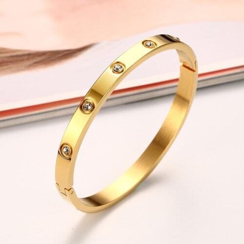 Fashionable Classic Bracelet Titanium Steel Gold Open Bracelet Womens Zircon Jewelry