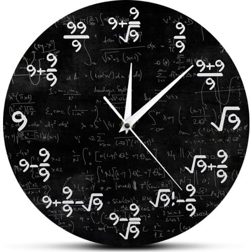 The Nines Math Wall Clock Number 9 Math Modern Clock Wall Watch Math Equation The Clock of 9s Formulas Mathematical Wall Art