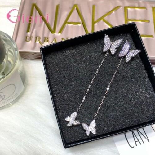 New Arrival 925 Sterling Silver Dangle Earring Set Cute Romantic Style Butterfly Shape Women Girls Party Engagement
