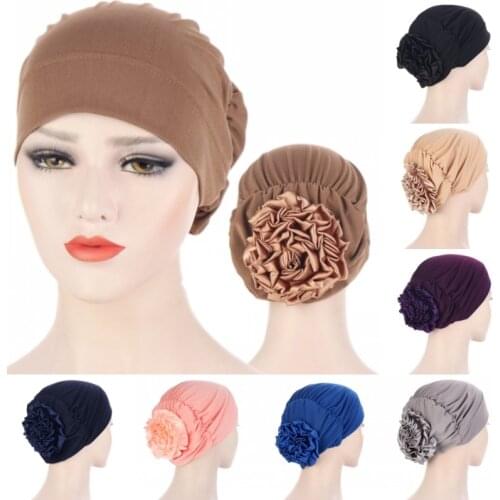 New Muslim Multicolor Big Flower Turban Hat Elasticity Hijab Cap Fashion Africa India Lady Headwear Hair Accessories Beanie