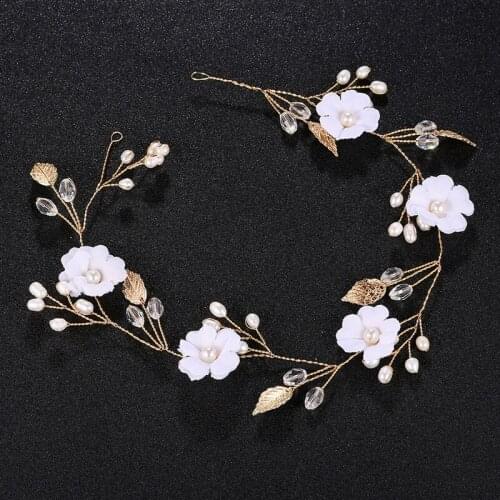 SLBRIDAL Handmade Gold Crystals Freshwater Pearls Flower Leaf Wedding Headband Hair Vine Bridal Hair accessories Women Jewelry