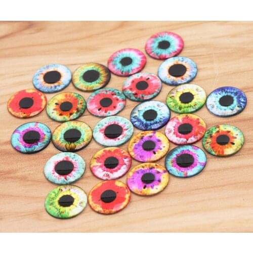 Reidgaller 50pcs 14mm Thin Photo Glass cabochon eyes diy flatback handmade jewelry findings for doll making