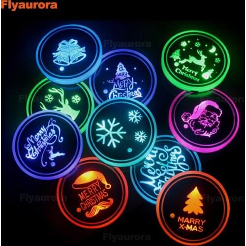 Christmas car interior LED atmosphere lamp flexible cup coaster mat 7 Colors Car Logo LED for VW Ford BMW Toyota universal lamp