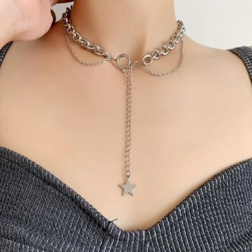 2021 Trendy Punk Silver Color Chunky Chain Neck Jewelry Metal Stars Long Chain Pendant Necklaces For Women Fashion Party Gifts