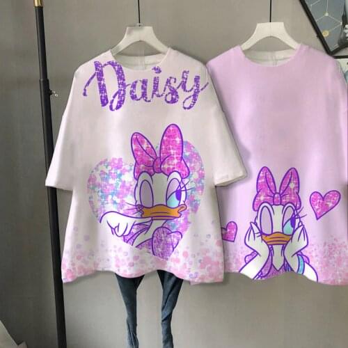 Disney 3D printing Womens Short Sleeve Harajuku T-shirt Donald Duck Cartoon Fun T-shirt Kawaii Summer Oversized Women