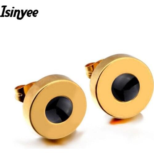 ISINYEE Fashion Resin Crystal Small Round Circle Stud Earrings For Women 2021 Stainless Steel Gold Silver Jewelry Bijoux Femme