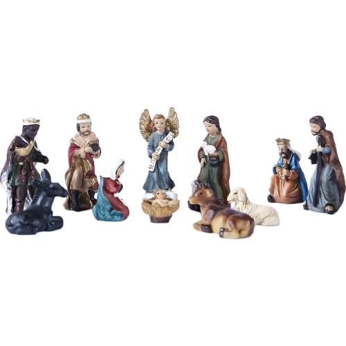 11Pcs Resin Handpainted Nativity Figurine Christ Birth of Jesus Set Scene Religious Christmas Sculpture Shelf Home Decorative