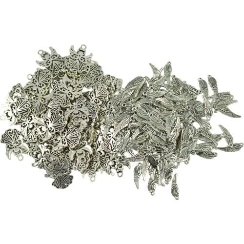 150 Pieces Wholesale Tibet Silver Color Angel Wings Lucky Charms Pendants for Necklace Earrings Jewelry Making Crafts Beads