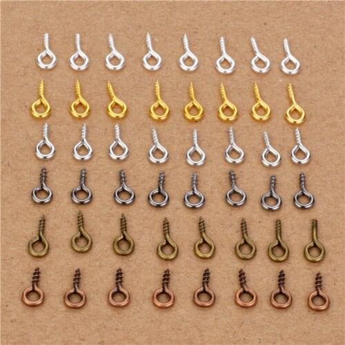 200pcs 7Colors Gold Silver Rhodium 4x9mm Small Tiny Mini Eye Pins Eyepins Hooks Eyelets Screw Threaded Silver Clasps Hooks