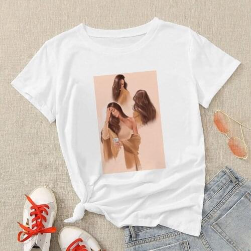 2021 Women T-shirt Soft Cartoon Exquisite Short Sleeve Spain Urban Style Girl Printed T-shirt Cool Vogue Breathable Tshirt