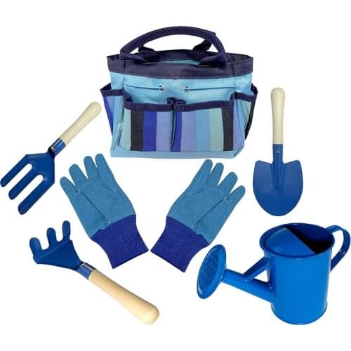 6PCS/Set Kids Garden Tools Toys Kids Outdoor Sturdy Tote Metal Tools Wooden Handle Beach Toys Early Learning Guide