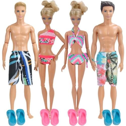 8Pcs/set Doll Accessories Handmade Fashion Swimsuit Swimming Wear Short Pants Ken Clothes Barbie Bikini Swimsuit With Slippers