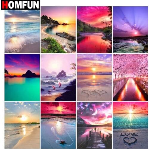 HOMFUN Full Diamond Embroidery Diy 5D Diamond Painting Cross Stitch "Beach seascape at dusk" Full Drill Home Room Decor