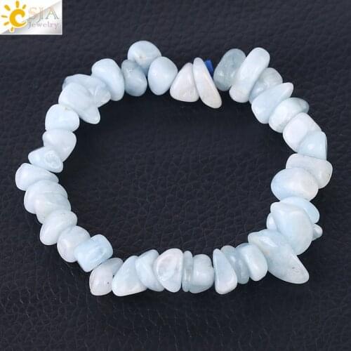 CSJA Irregular Crystals Bracelet Blue Aquamarines Single Color Real Natural Gem Stone Chip Bracelets Chakra Reiki Jewelry F370