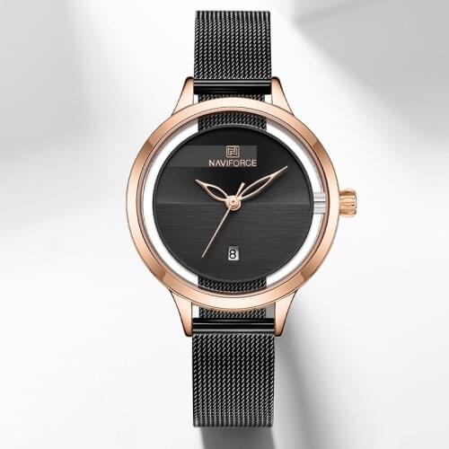 NAVIFORCE Women Watch Top Brand Luxury Black Rose Gold Ladies Wristwatch Mesh Stainless Steel Bracelet Date Female Clock 5014