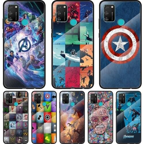 Avengers Marvel Tempered Glass Cover For Honor 30 20 10 9X 8X Pro Plus Lite Silicone Phone Case Coque
