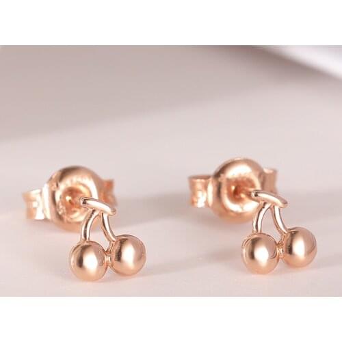Pure 14K Rose Gold Earrings Women Cherry Stud Earrings Fashion Earrings