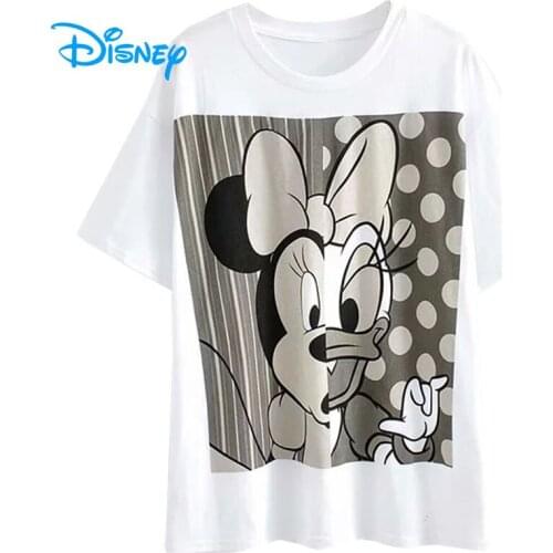 Disney Women T Shirt Minnie Mouse Daisy Duck O-Neck Short Sleeve Summer Casual Cartoon Tshirt Tee Lady Girls Female Femmes Tops