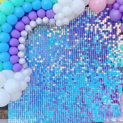 Photo Booth Shimmer Backdrop Wedding Party Wall Decoration Bachelorette Birthday Background Iridescent Blue Color Sequin Panel
