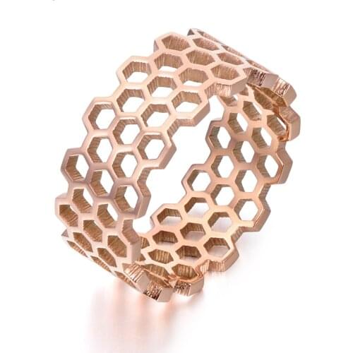 JeeMango Original Design Titanium Steel Hollow Hexagonal Geometric Ring Rose Gold Color Trendy Rings Jewelry For Women R17143