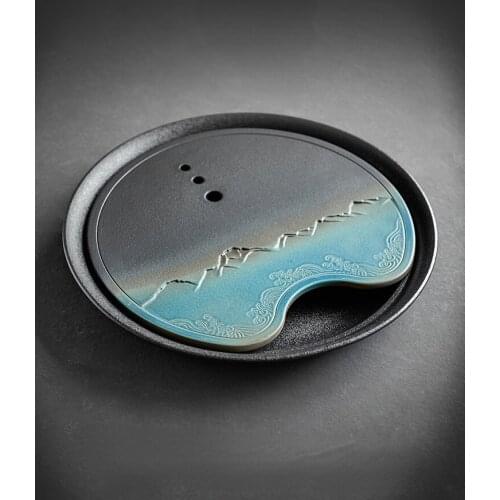 Ceramic Dry Bubble Tea Tray Water Storage Handmade Vintage Japanese Tea Tray Tea Ceremony Plateau De Service Kitchen Teaware 50