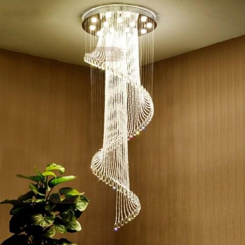 Stairs chandeliers duplex buildings modern simplicity European style revolving stair long crystal lamps SJ12 ya74